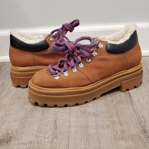 NEW Schutz Lucille Faux Shearling Lined Brown Ankle Boot - Picture 2 of 6